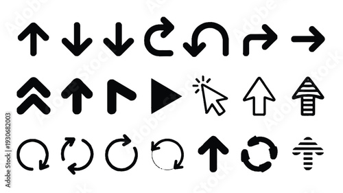 Various black arrow icons on white background