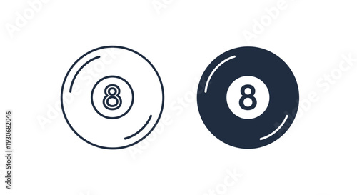 Two eight ball icons one outlined and one solid a minimal silhouette