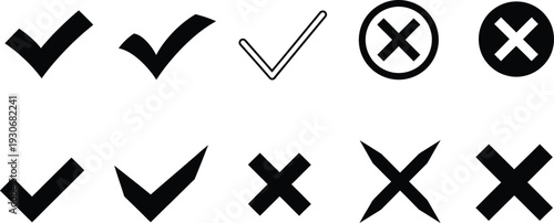 Checkmarks and Crosses Symbols on White Background