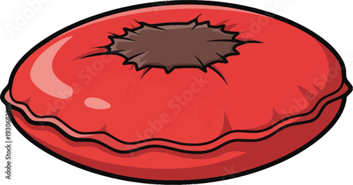 Vibrant cartoon illustration of a ripe red persimmon fruit featuring a distinct dark brown calyx indentation, perfect for seasonal designs.