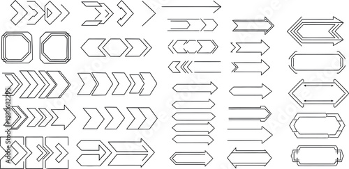 Collection of various arrow and shape line icons in different styles and directions