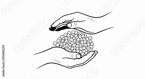 Two hands cupping a pile of small, cube-shaped objects