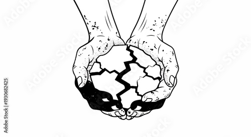 Two hands gently hold a cracked, fragile orb
