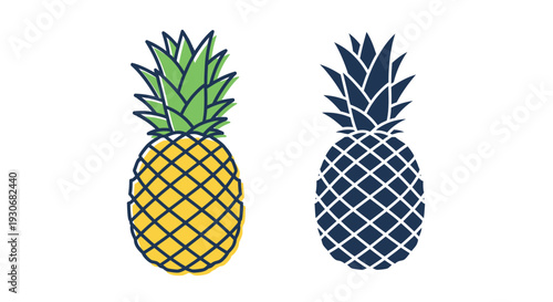 Two pineapples presented one colorful and one as a silhouette