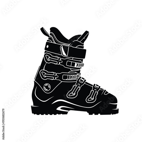 Ski boot vector silhouette for winter mountain activities and downhill equipment