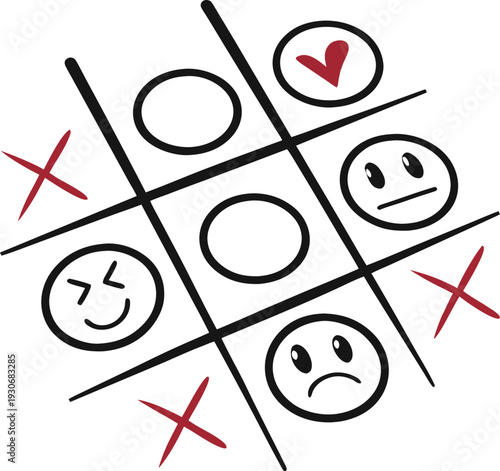 Vector illustration of a tic tac toe game concept featuring a clock icon and business symbol design with a circular arrow sign to represent time and minutes