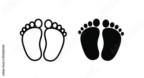 Two sets of baby footprints depicted in stark black silhouette