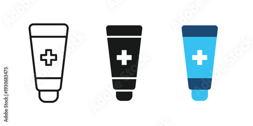 Ointment icon set multiple style. Ointment cream tube medicine isolated vector icon. Medicine and medical support sign