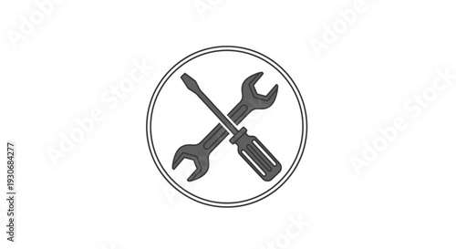 Crossed Wrench and Screwdriver Tools in Circle Icon for Repair and Maintenance Service, isolated white background