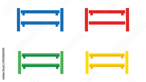 Four differently colored parallel bench designs displayed side by side