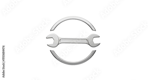 Metallic wrench shaped into a semi-circle or arch, symbolizing universal repair, complete service, and strong technical support, on an isolated white background.