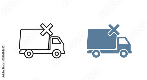 Two delivery truck icons one outlined and one filled silhouette