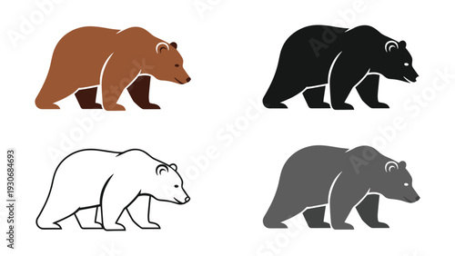 Four distinct types of bears walking in contrasting shades and styles