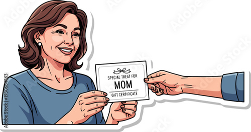 Mother receives a "Special Treat For Mom" gift certificate