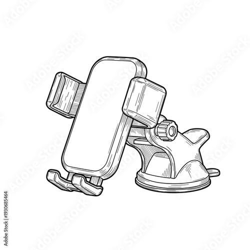 Car phone holder with suction cup sketch on white background