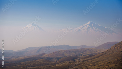 Majestic View of Mount Ararat Peaks Above the Mist