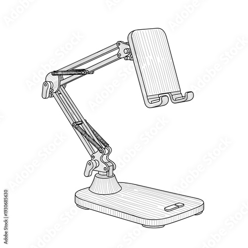 Sketch of an adjustable phone stand on a white background