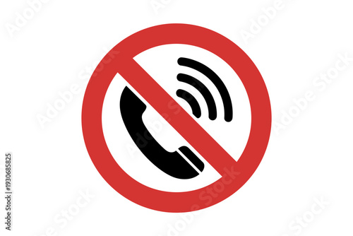 A vector graphic illustration of a no phone signal icon with a red circle and diagonal line