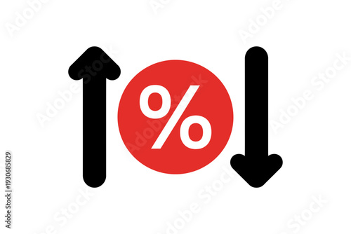 A vector graphic illustration of an up and down arrow flanking a percentage sign in a red circle, symbolizing fluctuating rates or percentages.