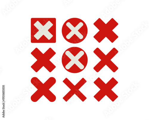 A vector graphic illustration of a Tic Tac Toe game board with red X's on a white background