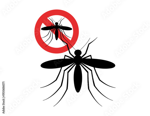 A vector graphic illustration of a mosquito with a red prohibition sign indicating no mosquitoes allowed