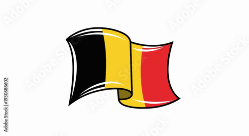 Waving Belgian flag with bold black outlines on a white background