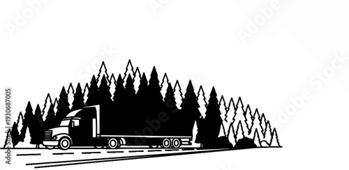Truck driving on road through forest
