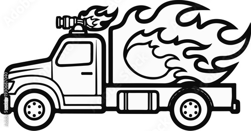 Truck with flames coming out of the bed and a water cannon