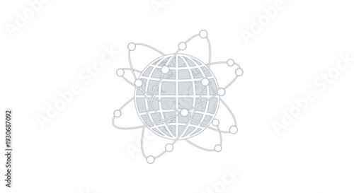Simple line art illustration of a stylized globe surrounded by satellite dishes.