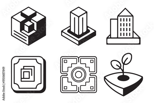 Isometric smart city and urban planning icon set