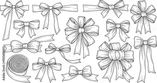 Ribbons and Bows Collection Isolated on White Background