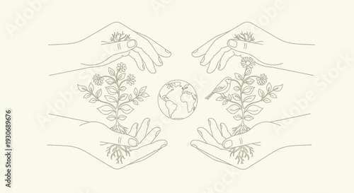 Hands nurturing plants and earth