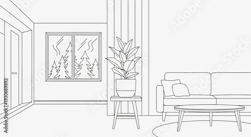 Modern living room interior with sofa and plant