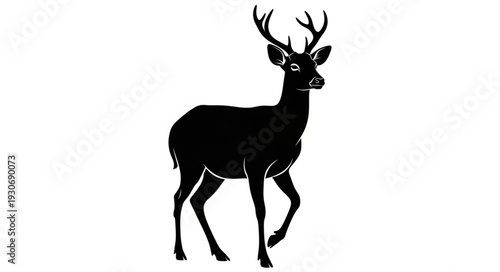 Deer Silhouette with Antlers Walking.