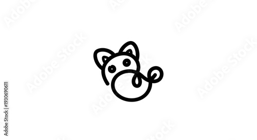 Simple black line drawing of a cartoon pig face with a curly tail.