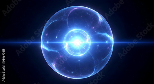 Blue glowing cosmic plasma sphere with electric light streaks isolated on black background futuristic abstract 3D illustration