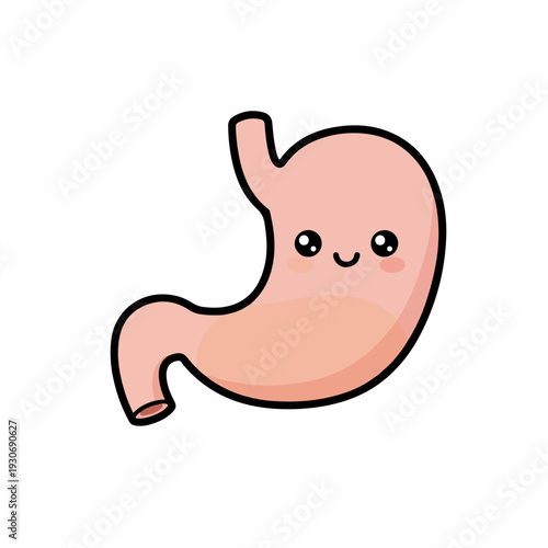 Cute cartoon stomach illustration with a happy face, a friendly digestive organ vector graphic perfect for health education and anatomical understanding