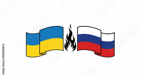 Two national flags separated by a flame icon