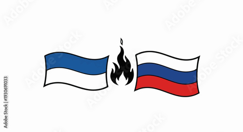Two national flags with a flame between them