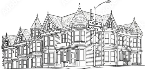 Victorian houses at Haight and Ashbury street intersection