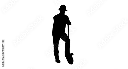 Silhouette of a person pushing a heavy cart in a work setting isolated on transparent background, Vector