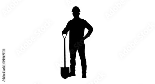 Silhouette of a person holding a shovel in a confident stance isolated on transparent background, Vector