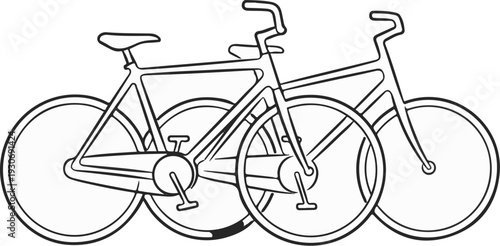 Two outline bicycles, one behind the other, both with thin frames