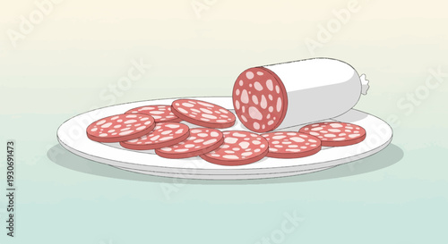 White plate with sliced red sausage and a whole sausage