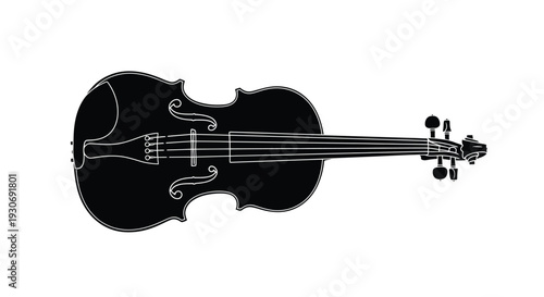 Black silhouette of a violin on a white background musical instrument for music and art