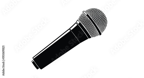 Black microphone with mesh grille on white background professional audio equipment for music performance or public speaking event