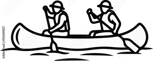 Two people in a canoe paddling on water