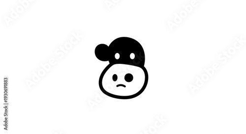 Simple black and white illustration of a sad panda face.