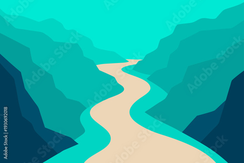 Vector illustration of winding river canyon landscape