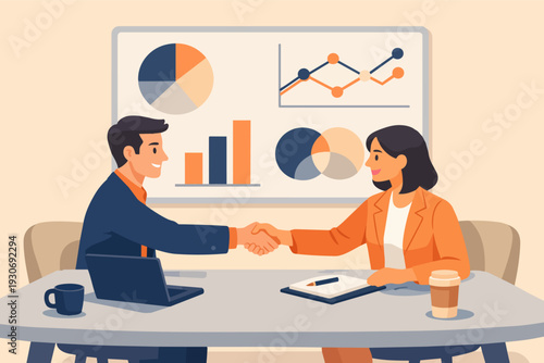 Business people shaking hands, sealing a deal after a successful meeting